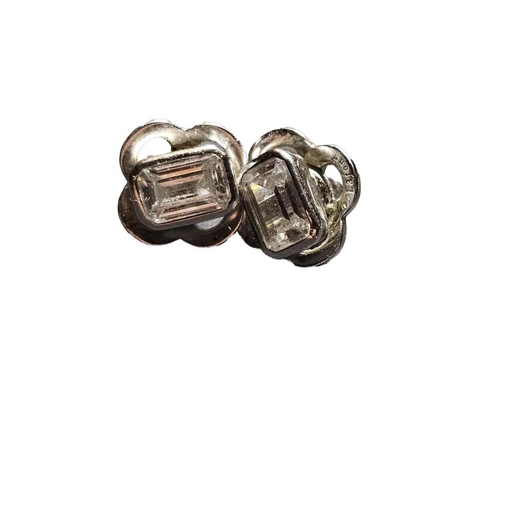Lafonn Earrings Monte Carlo 925 Sterling Silver Simulated Baguette Signed Studs